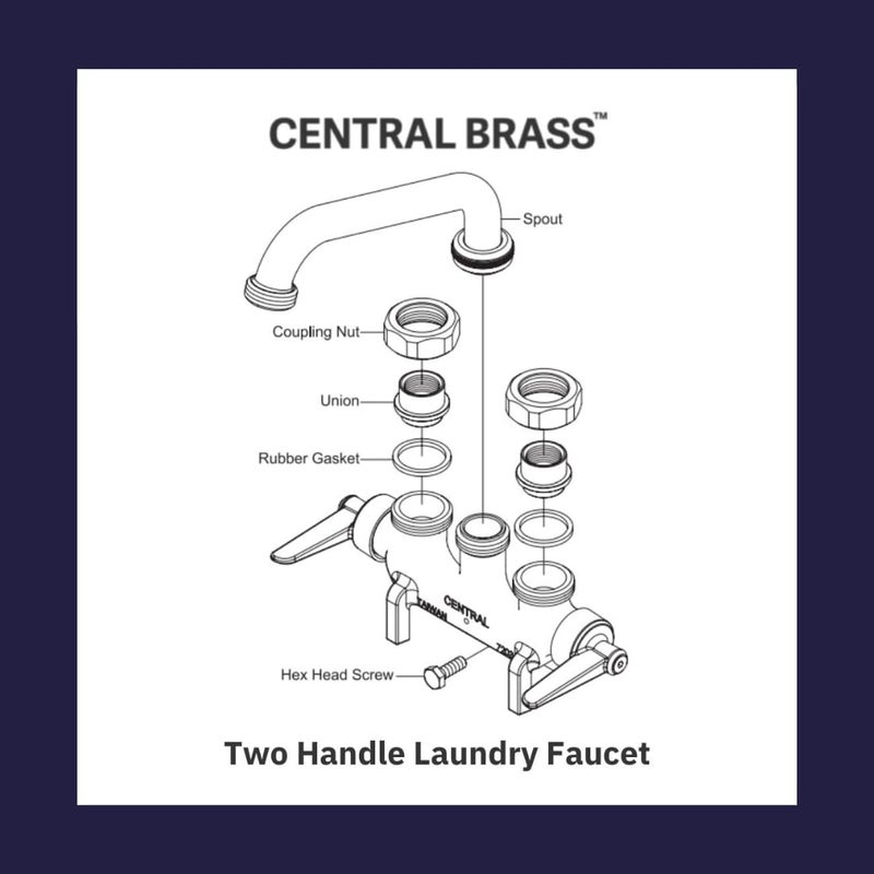 Central Brass Two Handle Laundry Faucet Heavy Duty Rough Brass 6" Wall Mounted Reach Tube Swivel Spout, 0465 - Image 2